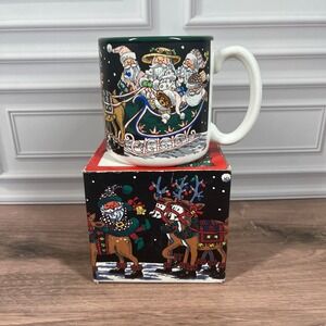 Potpourri Designs Mug Unisex 11oz Black Santa Sleigh Ride Wim Schimmer 1994 Box